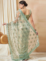Thumbnail for NOZ2TOZ Women's Net Light Green Embellished Designer Saree With Blouse Piece - Distacart