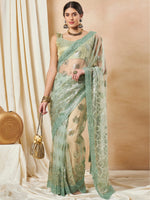 Thumbnail for NOZ2TOZ Women's Net Light Green Embellished Designer Saree With Blouse Piece - Distacart