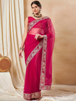 Thumbnail for NOZ2TOZ Women's Net Pink Embellished Designer Saree With Blouse Piece - Distacart