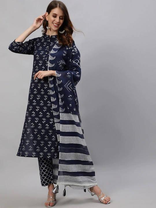 Anubhutee Blue Printed Kurta with Trousers & Dupatta - Distacart