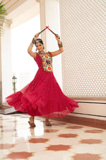 Thumbnail for Prazu Fashion Red Georgette Bandhani Print Work With Kutchi Patch work Navaratri Gown