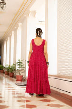 Thumbnail for Prazu Fashion Red Georgette Bandhani Print Work With Kutchi Patch work Navaratri Gown