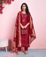Thumbnail for Prazu Fashion Red Viscose Silk Embroidered Salwar Suit