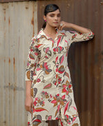 Thumbnail for Prazu Fashion Cream Khadi Cotton Floral Printed Co-Ord Set