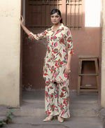 Thumbnail for Prazu Fashion Cream Khadi Cotton Floral Printed Co-Ord Set