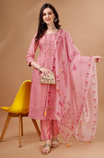 Thumbnail for Prazu Fashion Preach Chanderi Silk Chikankari Bored Salwar Suit