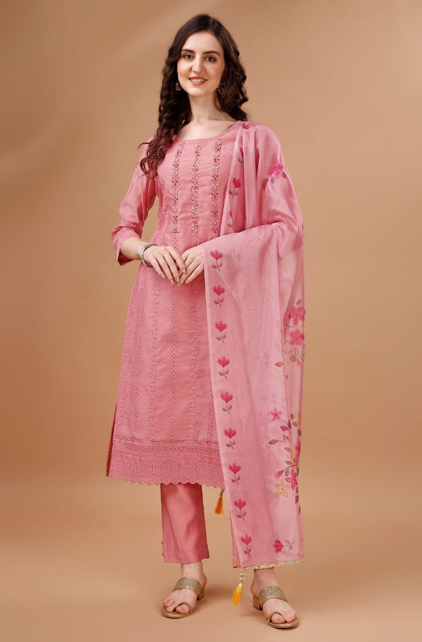 Prazu Fashion Preach Chanderi Silk Chikankari Bored Salwar Suit