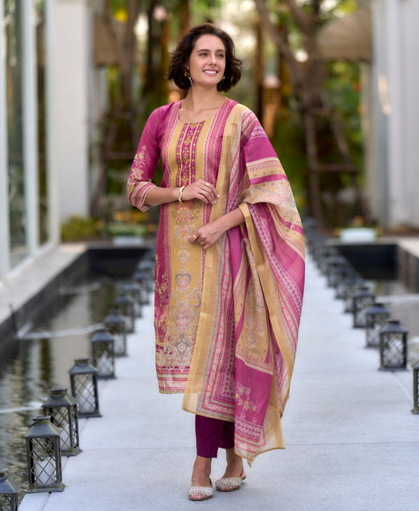 Prazu Fashion Pink Silk Blend Printed Designer Salwar Suit