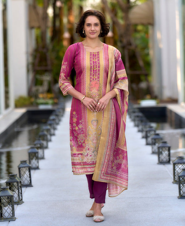 Prazu Fashion Pink Silk Blend Printed Designer Salwar Suit