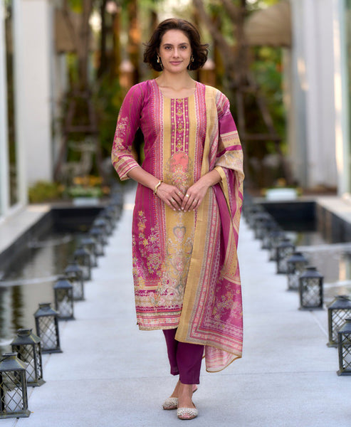 Prazu Fashion Pink Silk Blend Printed Designer Salwar Suit