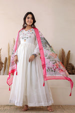 Thumbnail for Prazu Fashion White Vichitra Silk Embroidered Gown With Dupatta
