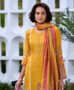 Thumbnail for Prazu Fashion Yellow Silk Blend Embroidered Salwar Suit