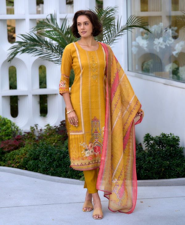 Prazu Fashion Yellow Silk Blend Embroidered Salwar Suit