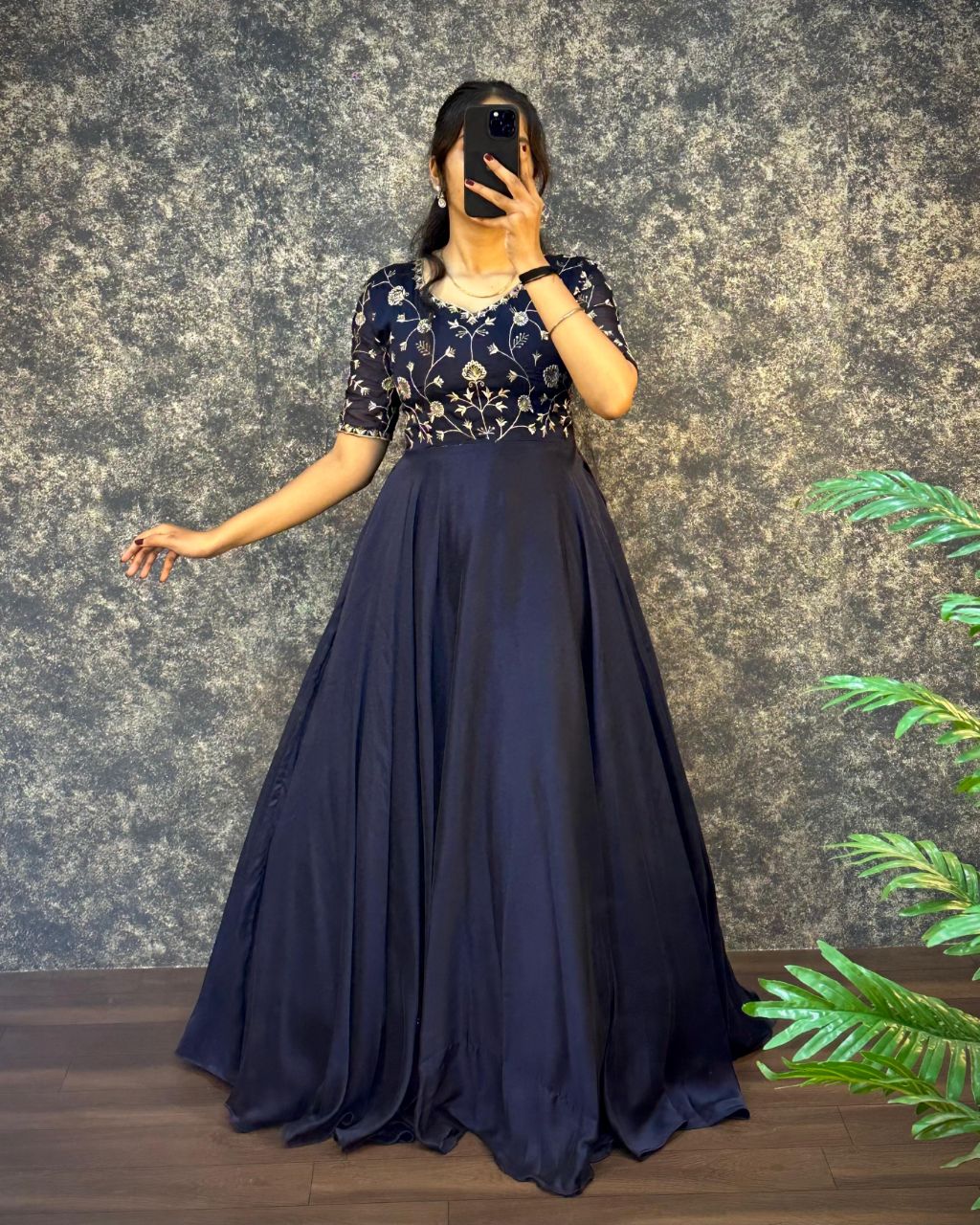 Prazu Fashion Blue Silk Embroidred Gown With Dupatta