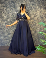 Thumbnail for Prazu Fashion Blue Silk Embroidred Gown With Dupatta