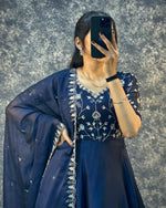 Thumbnail for Prazu Fashion Blue Silk Embroidred Gown With Dupatta