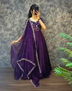 Thumbnail for Prazu Fashion Purple Silk Embroidred Gown With Dupatta