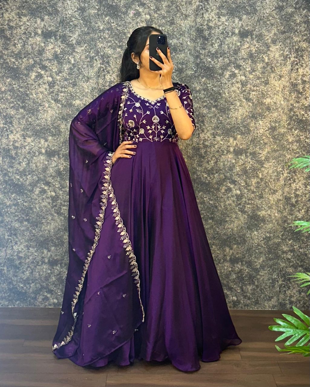 Prazu Fashion Purple Silk Embroidred Gown With Dupatta