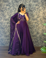 Thumbnail for Prazu Fashion Purple Silk Embroidred Gown With Dupatta