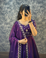 Thumbnail for Prazu Fashion Purple Silk Embroidred Gown With Dupatta