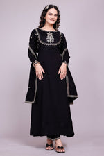 Thumbnail for Prazu Fashion Black Vichitra Silk Embroidered Salwar Suit
