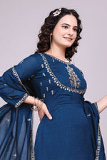 Thumbnail for Prazu Fashion Blue Vichitra Silk Embroidered Salwar Suit