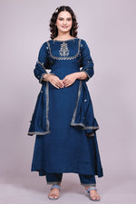 Thumbnail for Prazu Fashion Blue Vichitra Silk Embroidered Salwar Suit