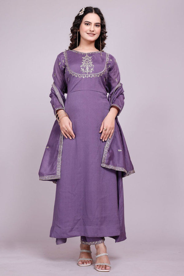 Prazu Fashion Lavender Vichitra Silk Embroidered Salwar Suit