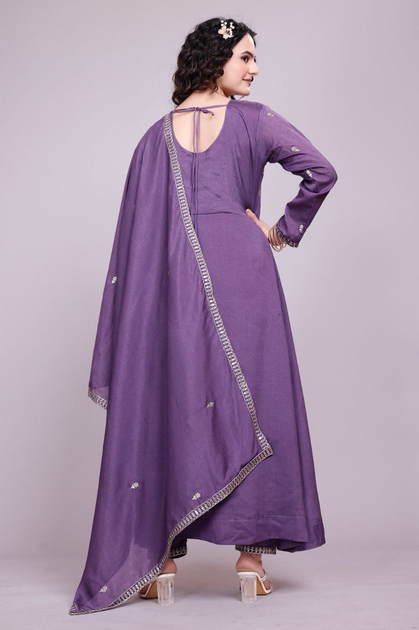 Prazu Fashion Lavender Vichitra Silk Embroidered Salwar Suit