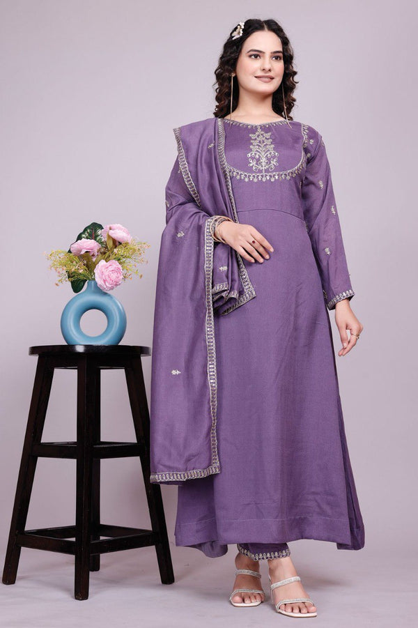 Prazu Fashion Lavender Vichitra Silk Embroidered Salwar Suit