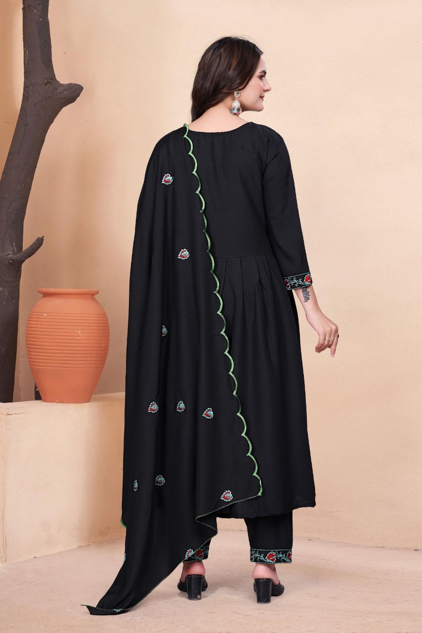 Prazu Fashion Black Vichitra Silk Embroidered Salwar Suit