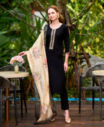 Thumbnail for Prazu Fashion Black Viscose Rayon Embroidered Straight Kurta Set