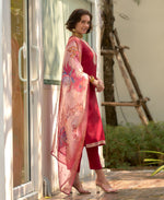 Thumbnail for Prazu Fashion Maroon Viscose Rayon Embroidered Straight Kurta Set