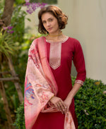 Thumbnail for Prazu Fashion Maroon Viscose Rayon Embroidered Straight Kurta Set