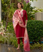 Thumbnail for Prazu Fashion Maroon Viscose Rayon Embroidered Straight Kurta Set