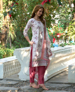 Thumbnail for Prazu Fashion Off White Cotton Leaf Embroidered Kurta Set