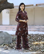 Thumbnail for Prazu Fashion Brown Reyon Viscose Print Kurti With Pant