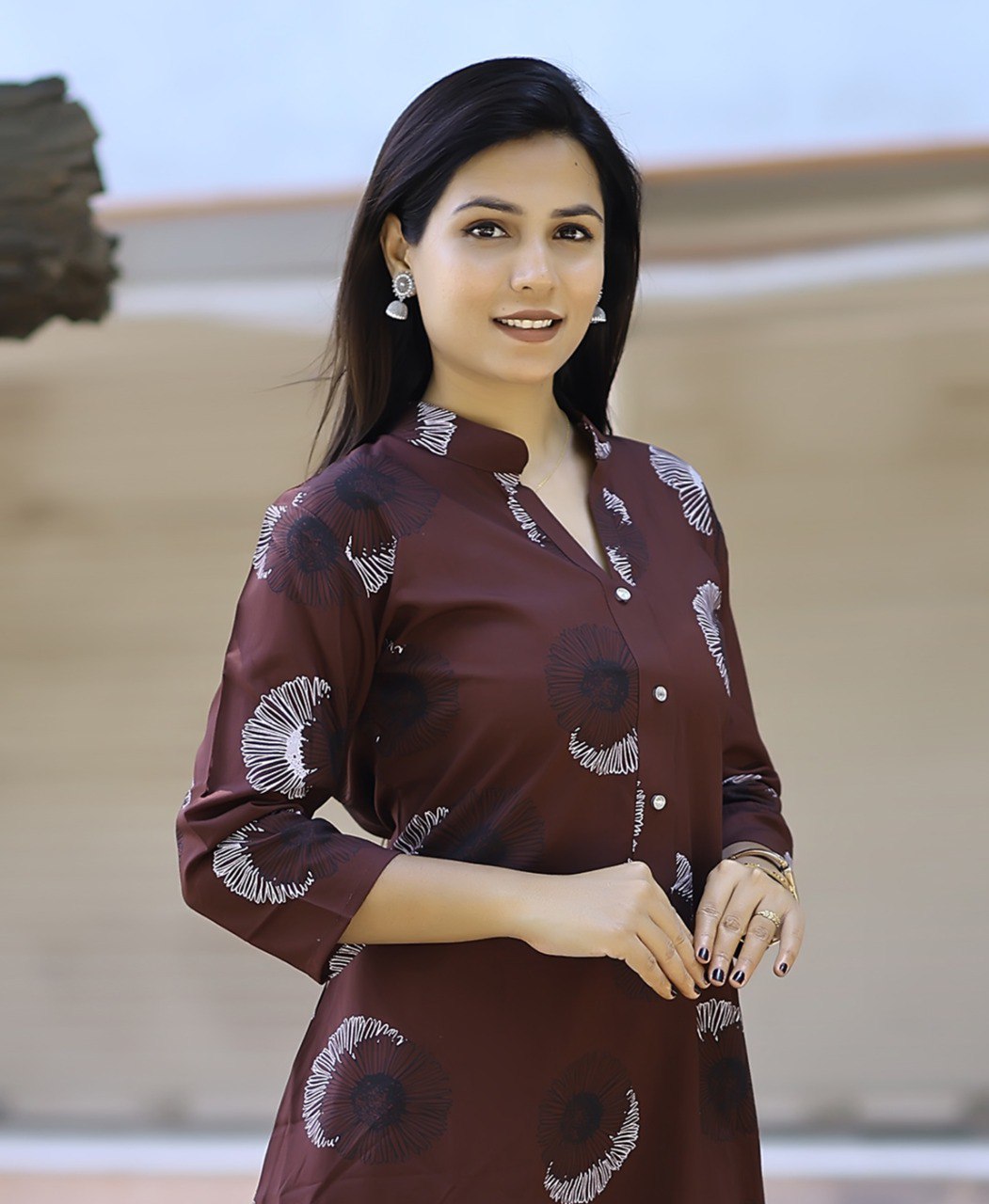 Prazu Fashion Brown Reyon Viscose Print Kurti With Pant