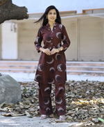 Thumbnail for Prazu Fashion Brown Reyon Viscose Print Kurti With Pant