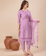Thumbnail for Prazu Fashion Lavender Viscose Silk Embroidered Kurta Set With Dhoti Pant