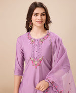 Thumbnail for Prazu Fashion Lavender Viscose Silk Embroidered Kurta Set With Dhoti Pant