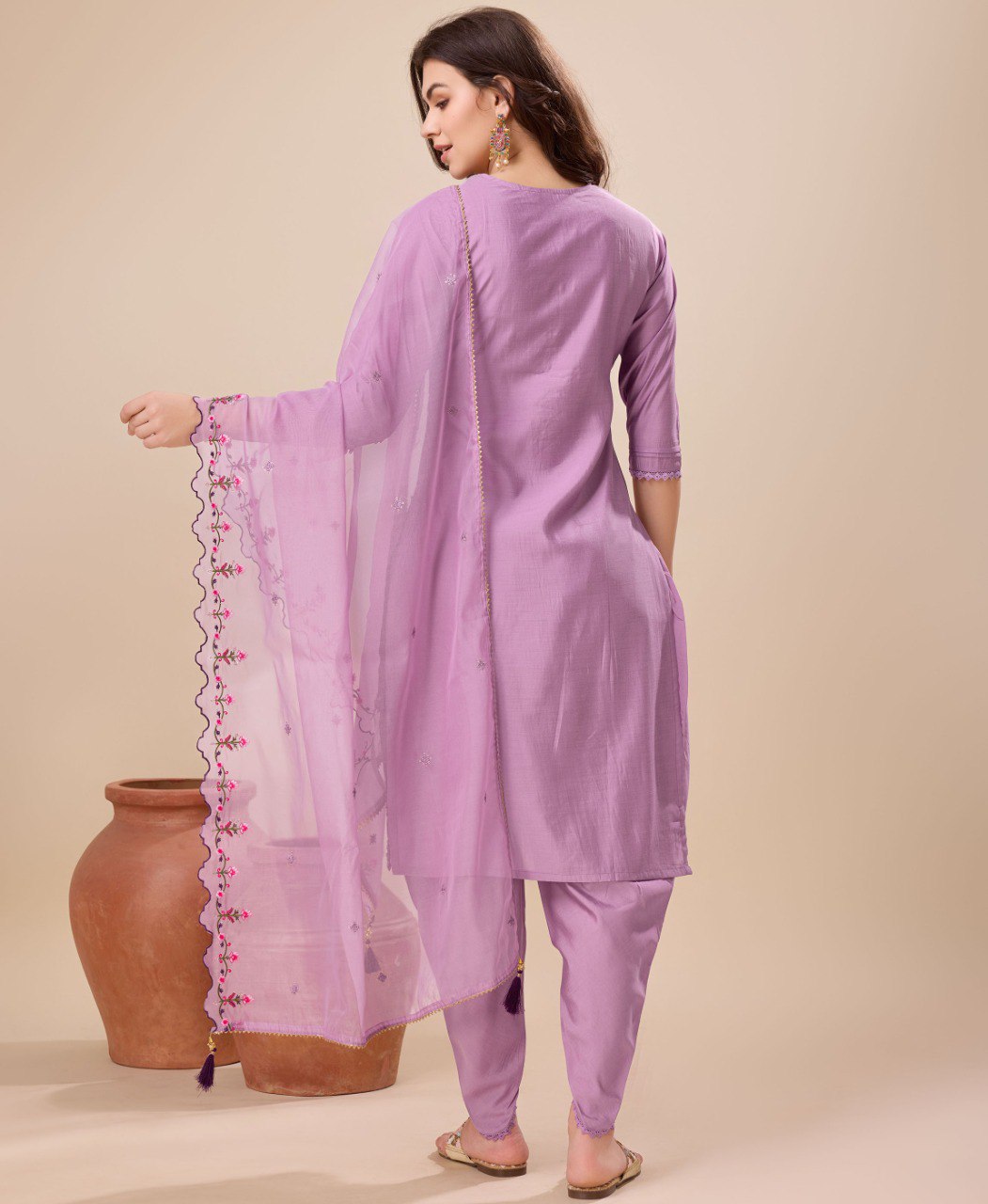 Prazu Fashion Lavender Viscose Silk Embroidered Kurta Set With Dhoti Pant