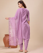 Thumbnail for Prazu Fashion Lavender Viscose Silk Embroidered Kurta Set With Dhoti Pant