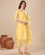 Thumbnail for Prazu Fashion Yellow Viscose Silk Embroidered Kurta Set With Dhoti Pant