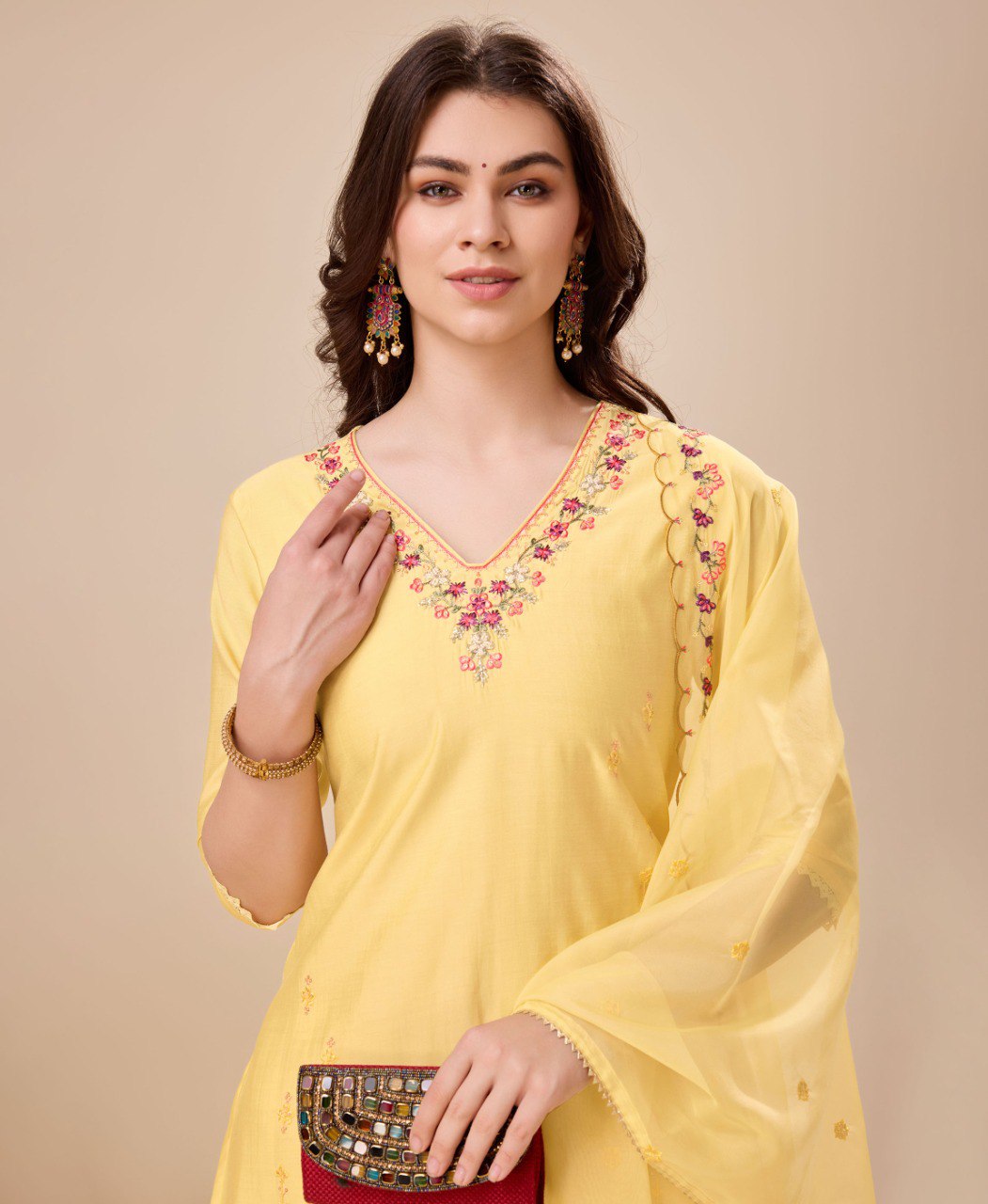 Prazu Fashion Yellow Viscose Silk Embroidered Kurta Set With Dhoti Pant