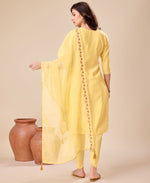 Thumbnail for Prazu Fashion Yellow Viscose Silk Embroidered Kurta Set With Dhoti Pant