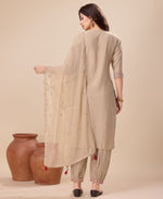 Thumbnail for Prazu Fashion Beige Viscose Silk Embroidered Kurta Set With Afghani Salwar