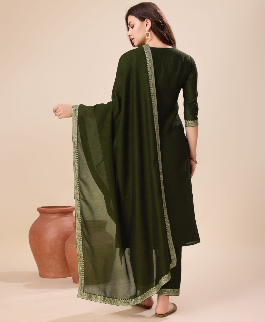 Prazu Fashion Green Vichitra Silk Jacquard Salwar Suit