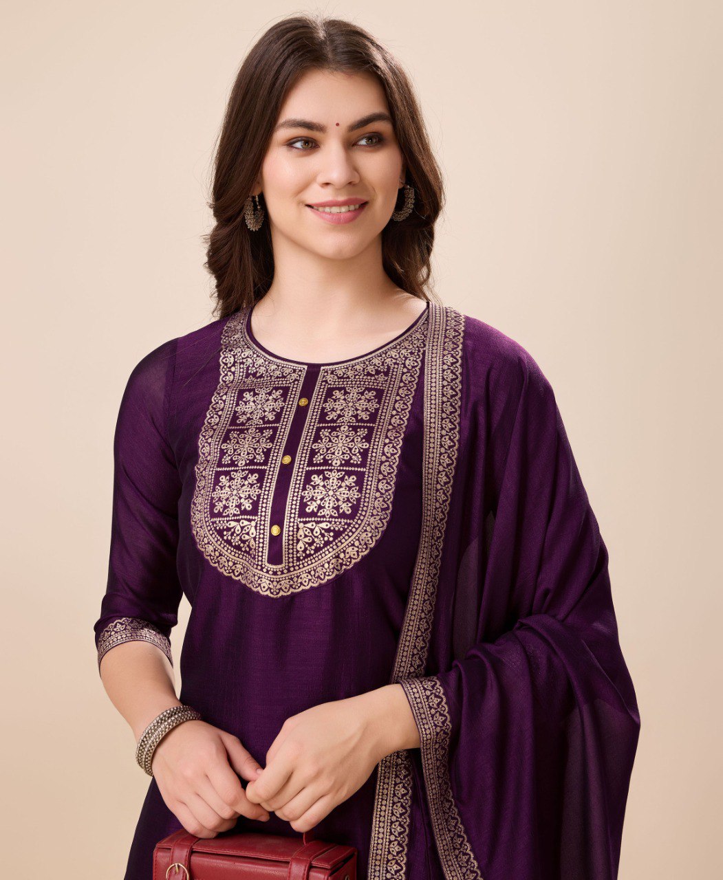 Prazu Fashion Purple Vichitra Silk Jacquard Salwar Suit
