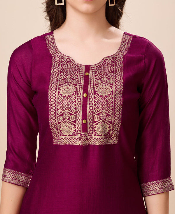 Prazu Fashion Wine Vichitra Silk Jacquard Salwar Suit